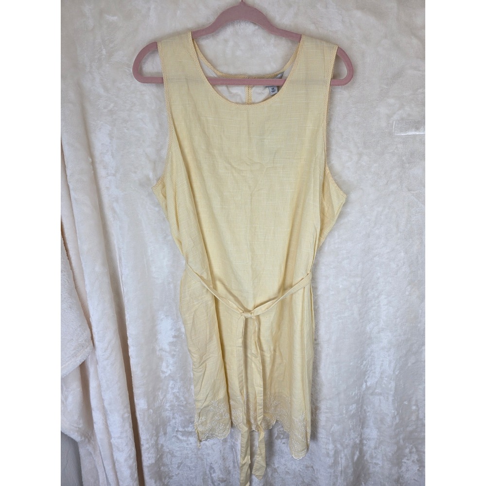 Croft & Barrow Yellow Seersucker Stripe Embroidered Hem Dress XXL